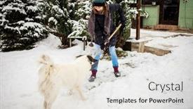  Presentation with blizzard - Audience pleasing slide deck consisting of woman-with-shovel-cleaning-snow backdrop and a white colored foreground