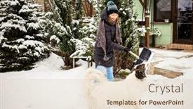  Presentation with blizzard - Colorful presentation design enhanced with woman-with-shovel-cleaning-snow backdrop and a lemonade colored foreground
