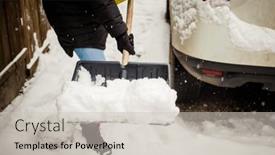  Presentation with blizzard - Beautiful PPT theme featuring woman-with-shovel-cleaning-snow backdrop and a light gray colored foreground