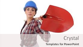  Presentation with shoulder - Audience pleasing presentation consisting of woman with shovel over his shoulder backdrop and a sky blue colored foreground
