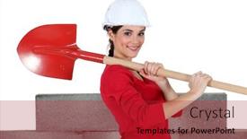  Presentation with mining truck shovel - Colorful slides enhanced with soft skills - woman with shovel backdrop and a crimson colored foreground