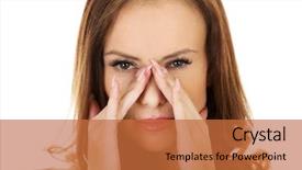  Presentation with pain - Amazing PPT theme having woman with sinus pressure pain backdrop and a red colored foreground