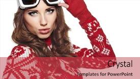  Presentation with ski - Presentation theme consisting of woman with ski goggles isolated on white background and a red colored foreground