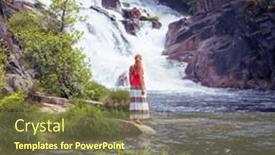  Presentation with waterfall woman - Presentation theme featuring woman-with-skirt-looking background and a tawny brown colored foreground