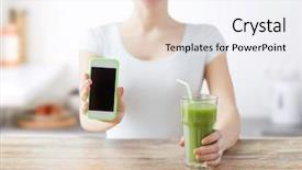  Presentation with green technology - Presentation theme enhanced with woman with smartphone green background and a  colored foreground