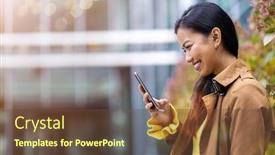  Presentation with city street - Amazing presentation theme having philippines - woman with smartphone in downtown backdrop and a tawny brown colored foreground