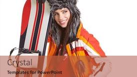 Presentation with snowboard - PPT theme having woman-with-snowboard-isolated background and a red colored foreground