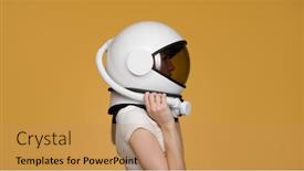  Presentation with space - Presentation theme consisting of woman-with-space-helmet background and a coral colored foreground