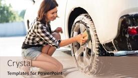  Presentation with car wash - Slide deck consisting of woman-with-sponge-for-car background and a coral colored foreground