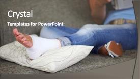  Presentation with ankle - Amazing PPT theme having woman with sprained ankle reading backdrop and a gray colored foreground