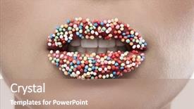  Presentation with candy - Audience pleasing slides consisting of woman with sprinkle candy lips backdrop and a coral colored foreground