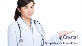  Presentation with medical robot hand and doctor - Colorful PPT theme enhanced with woman with stethoscope and hand backdrop and a sky blue colored foreground