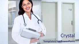  Presentation with doctor family - Presentation featuring doctor woman with stethoscope health background and a sky blue colored foreground