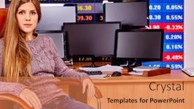 Presentation with forex - Audience pleasing presentation design consisting of woman with stock exchange board play forex in office backdrop and a coral colored foreground