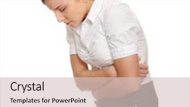  Presentation with stomach - Audience pleasing PPT layouts consisting of pain abdominal - woman with stomach issues isolated backdrop and a soft green colored foreground