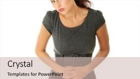  Presentation with stomach - Theme consisting of woman with stomach issues isolated on white background background and a soft green colored foreground