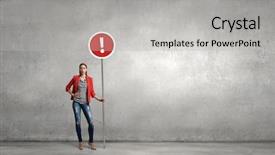  Presentation with stop - Beautiful PPT theme featuring woman with stop sign backdrop and a light gray colored foreground