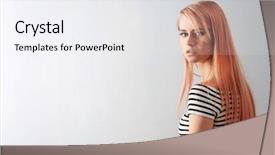  Presentation with real woman hair texture human - Slide deck consisting of woman with strawberry blonde hair background and a sky blue colored foreground