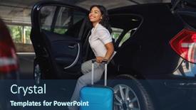  Presentation with car parking - PPT theme having woman-with-suitcase-gets background and a ocean colored foreground