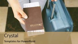  Presentation with passport - Slide deck with woman with suitcase holding passport background and a coral colored foreground