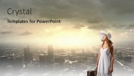  Presentation with suitcase - Slide set enhanced with woman-with-suitcase-in-white background and a coral colored foreground