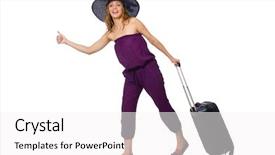  Presentation with suitcase - Beautiful slide set featuring woman with suitcase isolated on white backdrop and a white colored foreground