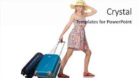  Presentation with suitcase - PPT theme enhanced with woman with suitcase isolated on white background and a white colored foreground