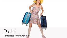  Presentation with suitcase - Cool new theme with woman with suitcase isolated on white backdrop and a white colored foreground