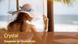  Presentation with sun bathers - Slides with woman with sun hat summertime background and a tawny brown colored foreground