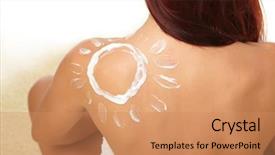  Presentation with seedling sun - Amazing PPT theme having woman with sun-shaped sun backdrop and a  colored foreground