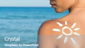  Presentation with lotion - Colorful PPT layouts enhanced with woman with suntan lotion backdrop and a teal colored foreground