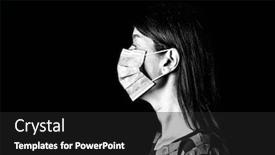  Presentation with covid coronavirus - Amazing presentation design having woman-with-surgical-mask-pandemic backdrop and a dark gray colored foreground
