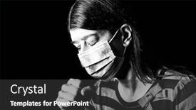  Presentation with biohazard - Beautiful presentation theme featuring woman-with-surgical-mask-sneezing backdrop and a dark gray colored foreground