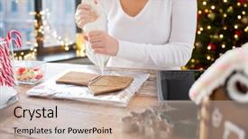  Presentation with gingerbread house - Amazing PPT layouts having woman with tablet pc computer backdrop and a soft green colored foreground