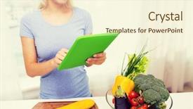  Presentation with young healthy people - Presentation theme having woman with tablet pc computer background and a cream colored foreground