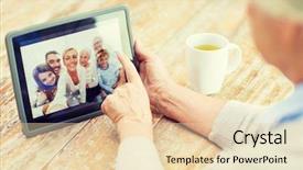  Presentation with photo album - Slides enhanced with woman with tablet pc computer background and a lemonade colored foreground