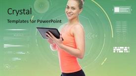  Presentation with transport and future technology concept - Slide deck enhanced with woman with tablet pc computer background and a  colored foreground