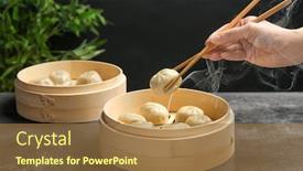 Presentation with bamboo - Cool new presentation with woman with tasty baozi dumplings in bamboo steamer on table backdrop and a coral colored foreground