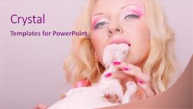  Presentation with cotton candy - PPT theme enhanced with woman with tasty cotton candy background and a lemonade colored foreground