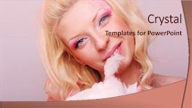  Presentation with cotton candy - Cool new slide deck with woman with tasty cotton candy backdrop and a lemonade colored foreground