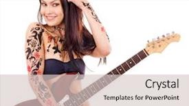  Presentation with tattoo - Audience pleasing presentation design consisting of woman with tattoo playing guitar backdrop and a  colored foreground