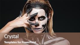  Presentation with makeup brushes and make up - PPT layouts featuring woman with terrifying halloween makeup background and a  colored foreground