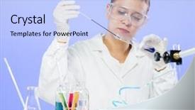  Presentation with lab test - PPT theme enhanced with woman-with-test-tubes background and a light blue colored foreground