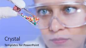  Presentation with lab test - Presentation theme consisting of woman with test tubes in a chemistry lab background and a light blue colored foreground