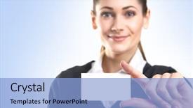  Presentation with business card - Cool new theme with woman with the visit card backdrop and a light blue colored foreground