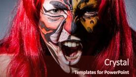  Presentation with tiger - PPT theme having woman with tiger face background and a wine colored foreground