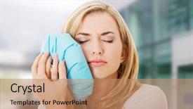  Presentation with face pain - Presentation design having woman with tooth ache holding background and a coral colored foreground