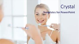  Presentation with dental hygiene - PPT theme consisting of woman with toothbrush cleaning teeth background and a sky blue colored foreground