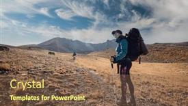  Presentation with backpack - Presentation design featuring woman-with-tourist-backpack-standing background and a tawny brown colored foreground