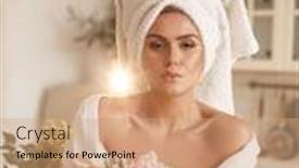  Presentation with kitchen towel - Presentation theme having woman-with-towel-with-flowers background and a coral colored foreground